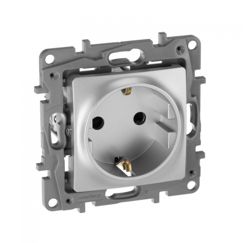 Розетка 1-м СП Etika 16А IP31 250В 2P+E с заземл. защ. шторки немецк. стандарт винт. клеммы механизм алюм. Leg 672422 672422