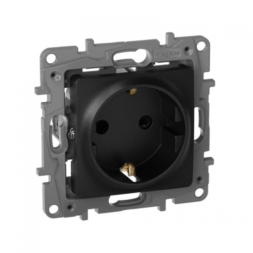 Розетка 1-м СП Etika 16А IP31 250В 2P+E с заземл. защ. шторки немецк. стандарт винт. клеммы механизм антрацит Leg 672622 672622