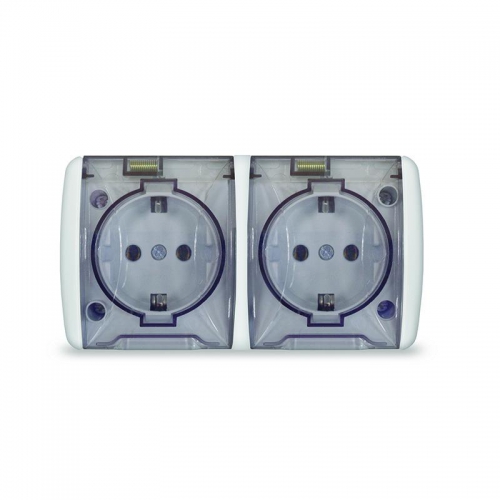 Розетка 2-м ОП Клио 16А IP54 с заземл. с прозр. крышкой бел. UNIVersal К2232 К2232