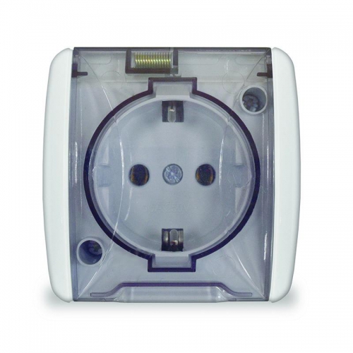 Розетка 1-м ОП Клио 16А IP54 с заземл. с прозр. крышкой бел. UNIVersal К2229 К2229