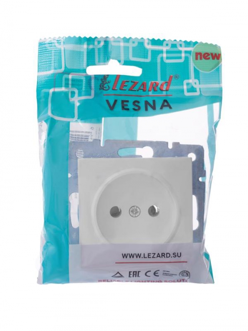 Розетка 1-м СП Vesna без заземл. ПБТ механизм бел. LEZARD 742-0288-121B 742-0288-121B