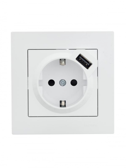 Розетка 1-м СП Vesna с заземл. с заряд. устройством USB механизм бел. LEZARD 742-0288-181 742-0288-181