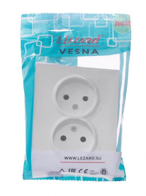 Розетка 2-м СП VESNA без заземл. ПБТ бел. LEZARD 742-0200-128B 742-0200-128B