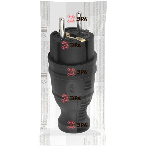 Вилка каучуковая с заземл. прям. 16А IP44 черн. Эра Б0044540 Б0044540