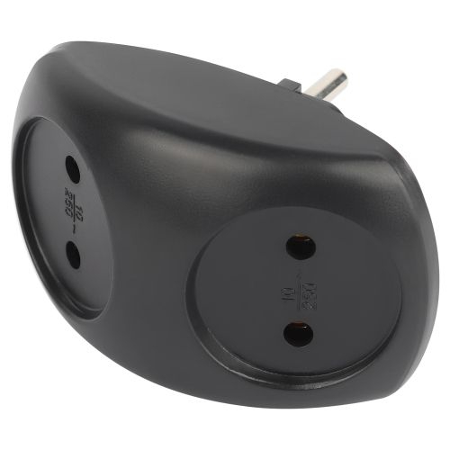 Разветвитель электрический SPx-2-B на 2 розетки без заземл. 10А черн. Эра Б0059720 Б0059720