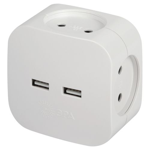 Разветвитель электрический SP-4-USB-W на 4 розетки 220В+ 2xUSB 2400мА без заземл 10А бел. Эра Б0049532 Б0049532