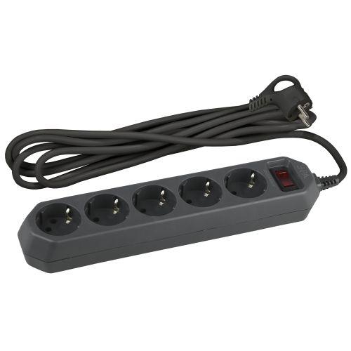 Удлинитель с сетевым фильтром 5х3м с заземл. 10А IP20 USF-5es-3m-B ПВС 3х0.75 с выкл. черн. Эра Б0019034 Б0019034