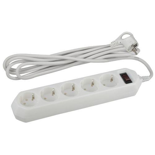 Удлинитель с сетевым фильтром 5х3м с заземл. 10А IP20 USF-5es-3m-W ПВС 3х0.75 с выкл. бел. Эра Б0019033 Б0019033