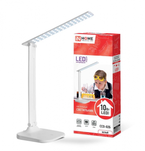 Светильник настольный светодиодный ССО 02Б 10Вт 4000К 625лм сенсор-диммер адаптер бел. IN HOME 4690612013473 4690612013473
