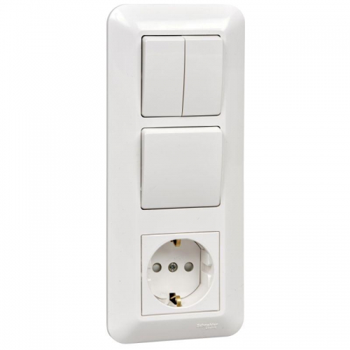 Блок СП Blanca / Прима (розетка с заземл. + 1-кл. + 2-кл. выкл.) (розн. упак.) бел. SE BK2VR-008A-BI BK2VR-008A-BI