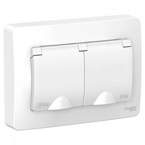 Розетка 2-м СП Blanca 16А IP44 250В с заземл. защ. шторки с крышкой бел. SE BLNRS441121 BLNRS441121