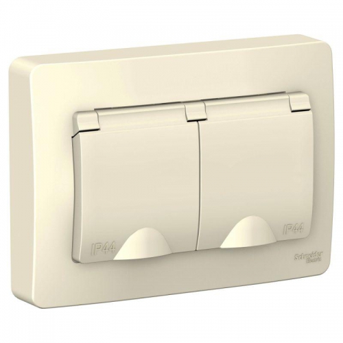 Розетка 2-м СП Blanca 16А IP44 250В с заземл. защ. шторки с крышкой молоч. SE BLNRS441122 BLNRS441122