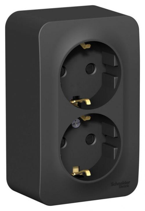 Розетка 2-м ОП Blanca 16А IP20 250В с заземл. защ. шторки с изолир. пластиной антрацит SE BLNRA011216 BLNRA011216