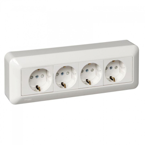 Розетка 4-м ОП Blanca / Прима 16А IP20 250В с заземл. защ. шторки с монтажн. пластиной (опт. упак.) бел. SE RA16-411M-B RA16-411M-B