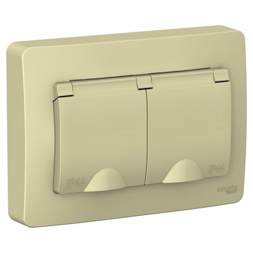 Розетка 2-м СП Blanca 16А IP44 250В с заземл. защ. шторки с крышкой беж. SE BLNRS441127 BLNRS441127