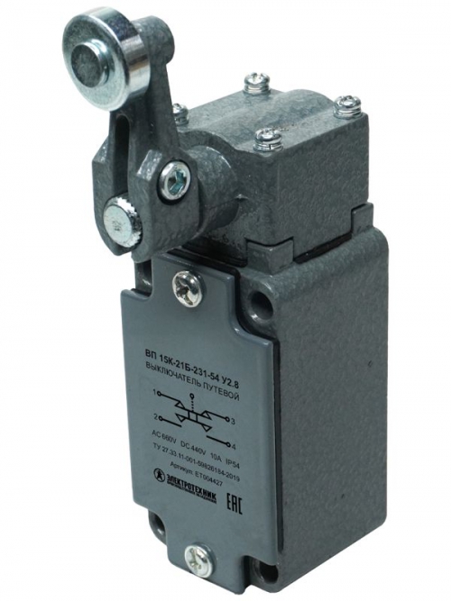 Выключатель путевой ВП 15К-21Б-231-54 У2.8 рычаг с роликом прямого действия IP54 Электротехник ET004427 ET004427