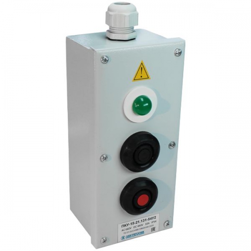 Пост кнопочный ПКУ-15-21.131-54У2 (1хСКЛ11 зел. 220В + 1хВК30-10-11110-54(1з+1р) черн. + 1хВК30-10-11110-54(1з+1р) красн. + PG-19) пост управления Электротехник ET054782 ET054782