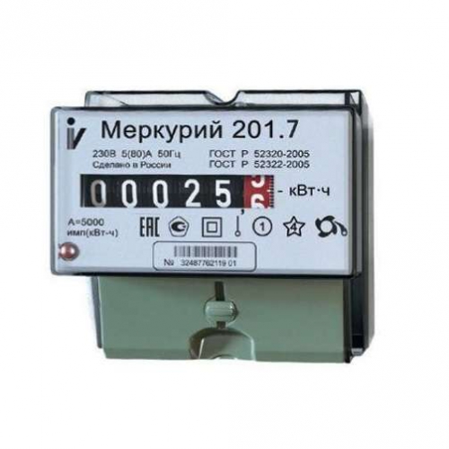 Счетчик Меркурий 201.7 1ф 5-60А класс точн. 1.0 1 тариф. на DIN-рейку мех. ОУ Инкотекс 00000032680 00000032680