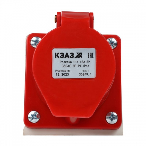 Розетка 114 16А 380В AC 3P+PE 6ч для монтажа на поверхность IP44 КЭАЗ 222754 222754