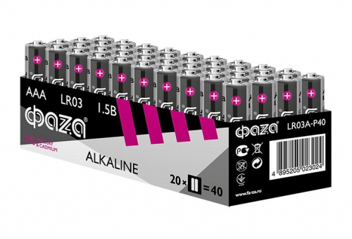 Элемент питания алкалиновый AAA/LR03 1.5В Alkaline Pack-40 (уп.40шт) ФАZА 5023024 5023024