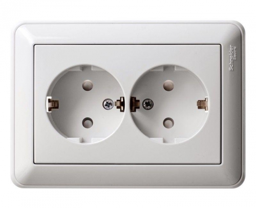 Розетка 2-м СП W59 16А IP20 с заземл. защ. шторки в сборе бел. SE RS16-255-18 RS16-255-18