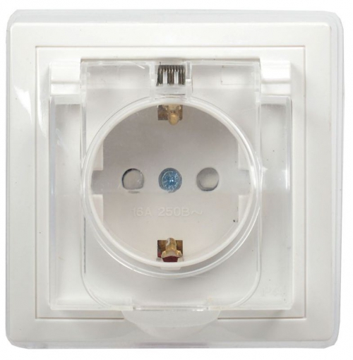 Розетка 1-м СП Кварта РСбш10-3-ККБ-44 16А IP44 с заземл. защ. шторки с крышкой керамика бел. IEK ERK70-K01-10-DM-44 ERK70-K01-10-DM-44