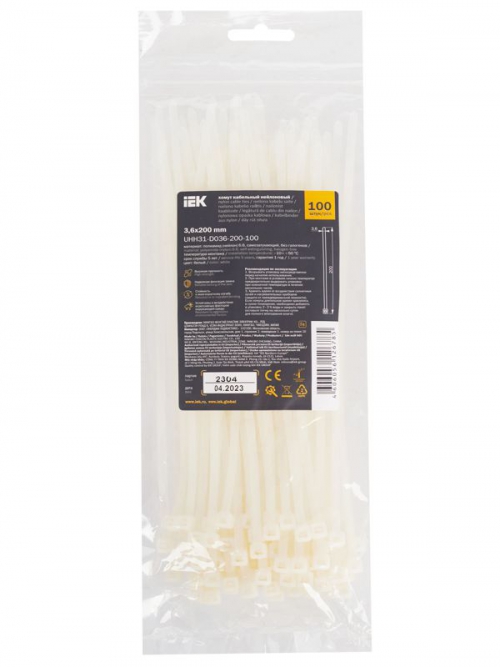 Хомут кабельный 3.6х200 нейл. бел. (уп.100шт) ИЭК UHH31-D036-200-100 UHH31-D036-200-100