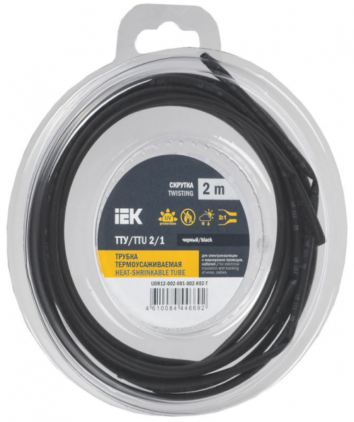 Трубка термоусадочная ТТУ нг-LS 2/1 черн. (уп.2м) IEK UDR12-002-001-002-K02-T UDR12-002-001-002-K02-T