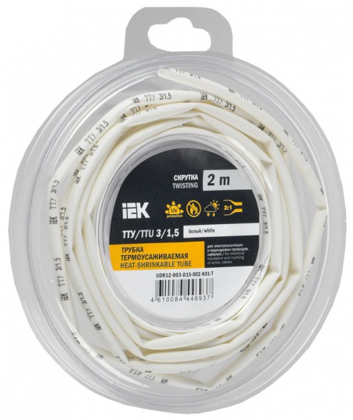 Трубка термоусадочная ТТУ нг-LS 3/1.5 бел. (уп.2м) IEK UDR12-003-D15-002-K01-T UDR12-003-D15-002-K01-T