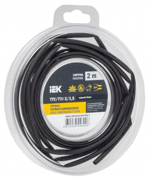 Трубка термоусадочная ТТУ нг-LS 3/1.5 черн. (уп.2м) IEK UDR12-003-D15-002-K02-T UDR12-003-D15-002-K02-T
