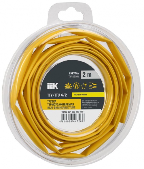 Трубка термоусадочная ТТУ нг-LS 4/2 желт. (уп.2м) IEK UDR12-004-002-002-K05-T UDR12-004-002-002-K05-T