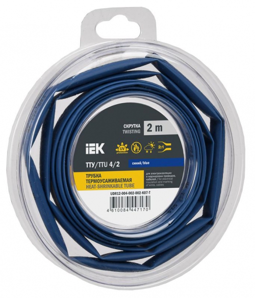 Трубка термоусадочная ТТУ нг-LS 4/2 син. (уп.2м) IEK UDR12-004-002-002-K07-T UDR12-004-002-002-K07-T