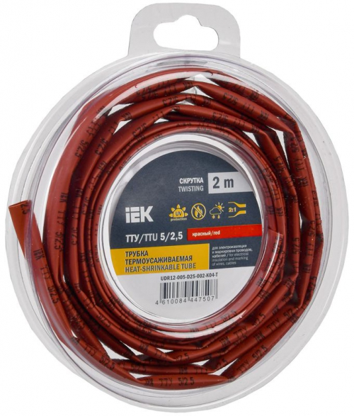 Трубка термоусадочная ТТУ нг-LS 5/2.5 красн. (уп.2м) IEK UDR12-005-D25-002-K04-T UDR12-005-D25-002-K04-T