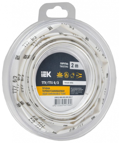 Трубка термоусадочная ТТУ нг-LS 6/3 бел. (уп.2м) IEK UDR12-006-003-002-K01-T UDR12-006-003-002-K01-T