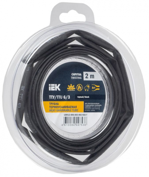 Трубка термоусадочная ТТУ нг-LS 6/3 черн. (уп.2м) IEK UDR12-006-003-002-K02-T UDR12-006-003-002-K02-T