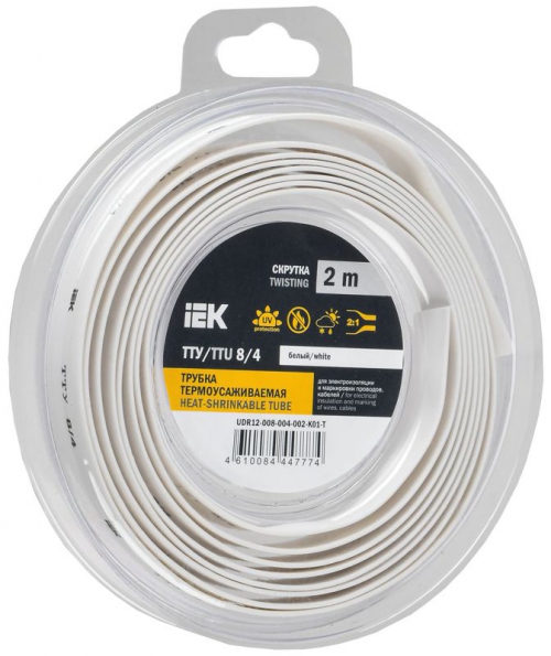 Трубка термоусадочная ТТУ нг-LS 8/4 бел. (уп.2м) IEK UDR12-008-004-002-K01-T UDR12-008-004-002-K01-T