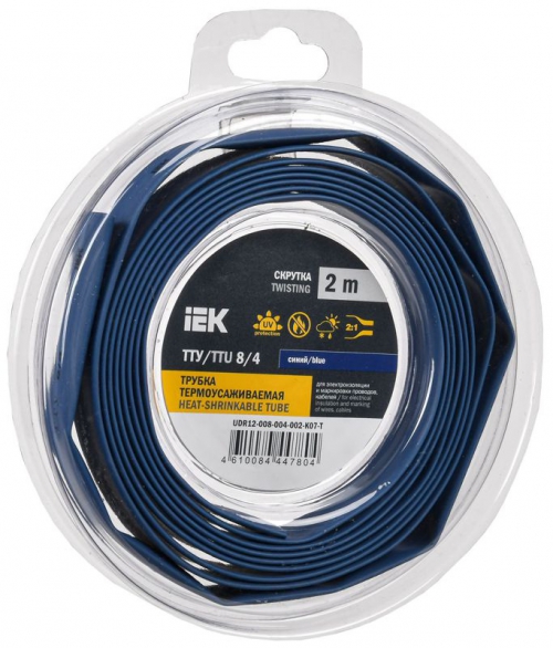 Трубка термоусадочная ТТУ нг-LS 8/4 син. (уп.2м) IEK UDR12-008-004-002-K07-T UDR12-008-004-002-K07-T