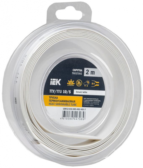 Трубка термоусадочная ТТУ нг-LS 10/5 бел. (уп.2м) IEK UDR12-010-005-002-K01-T UDR12-010-005-002-K01-T
