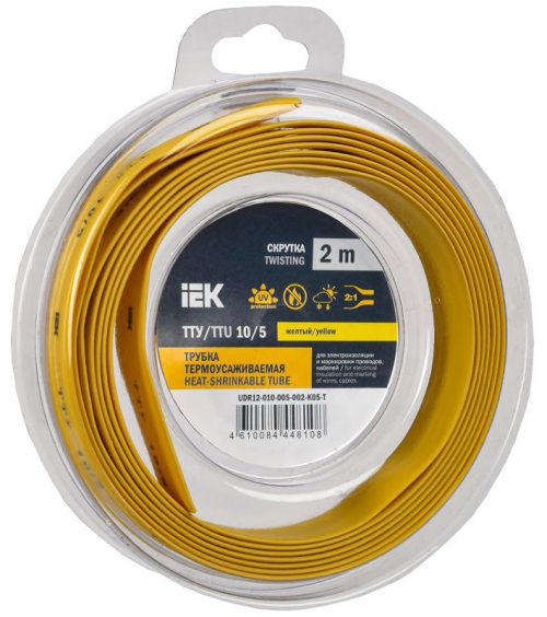 Трубка термоусадочная ТТУ нг-LS 10/5 желт. (уп.2м) IEK UDR12-010-005-002-K05-T UDR12-010-005-002-K05-T