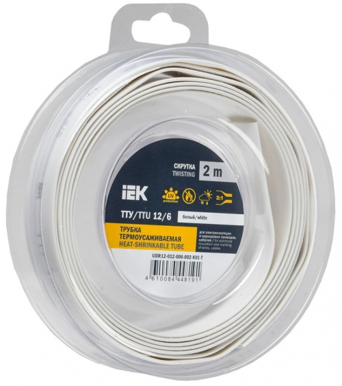 Трубка термоусадочная ТТУ нг-LS 12/6 бел. (уп.2м) IEK UDR12-012-006-002-K01-T UDR12-012-006-002-K01-T