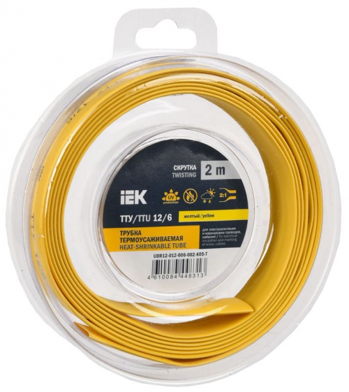 Трубка термоусадочная ТТУ нг-LS 12/6 желт. (уп.2м) IEK UDR12-012-006-002-K05-T UDR12-012-006-002-K05-T