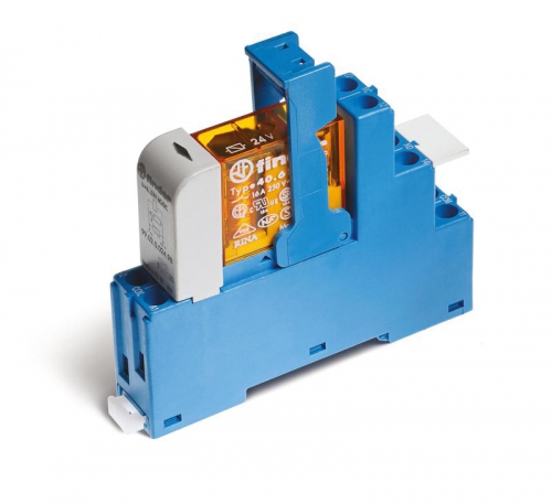 Модуль интерфейсный (сборка 40.61.7.024.0000 + 99.02.9.024.99 + 95.05SPA) электромеханич. реле 1CO 16А AgCdO 24В DC (чувствит.) IP20 винт. клеммы пластик. клипса LED + диод FINDER 486170240050SPA 486170240050SPA