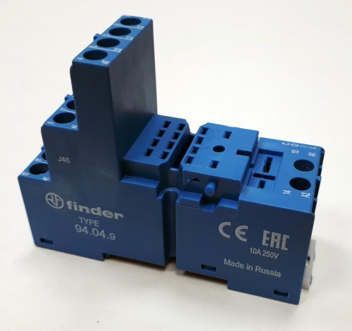 Розетка с винт. клеммами (с зажимной клетью) для реле 55.32 55.34 таймера 85.02 85.04 модули 86.00 99.02 в комплекте металлич. клипса 094.71 син. FINDER 94049SMA 94049SMA