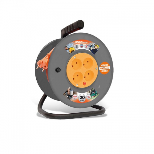 Удлинитель на катушке 4х20м без заземл. 10А IP20 ВЕМ-250 ПВС 2х1 термозащита UNIVersal 9632896 9632896
