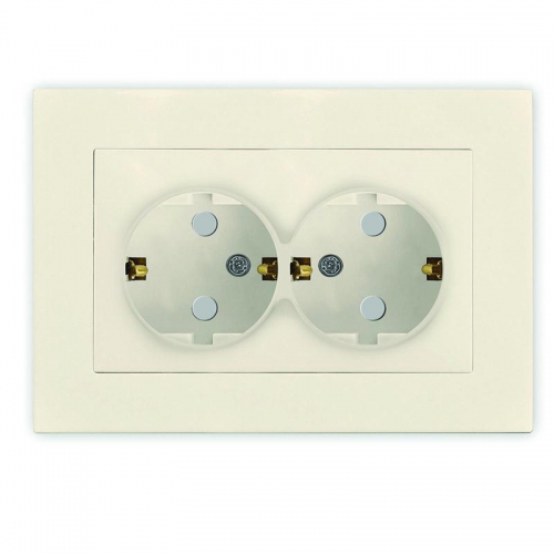 Розетка 2-м СП Афина 16А IP20 с заземл. защ. шторки в сборе сл. кость (ivory) Universal A0050-I A0050-I