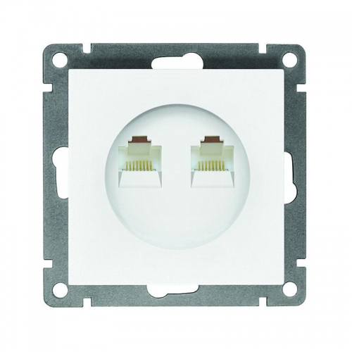 Розетка компьютерная 2-м СП Афина RJ45 кат.5E механизм бел. Universal A1086 A1086