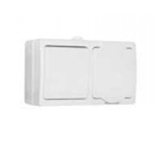 Блок ОП Аллегро 1-кл. вык. + роз. с заземл. защ. шторки с крыш. IP54 бел. UNIVersal 5562968 5562968
