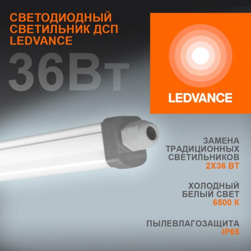 Светильник светодиодный Eco Class Damp Proof Slim 36Вт 6500К IP65 3700лм 1.2м ДСП промышленный накладной/подвесной сер. (аналог ЛСП) LEDVANCE 4058075169104 4058075169104
