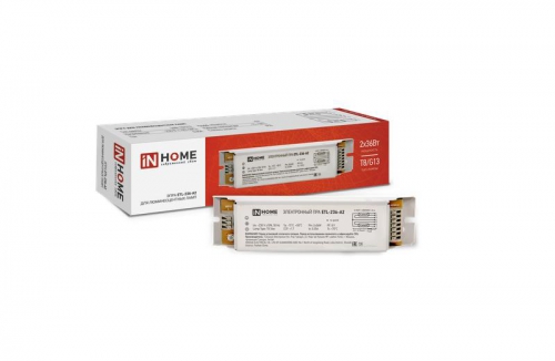 Аппарат пускорегулирующий электронный (ЭПРА) для люминесцентных ламп ETL-236-А2 2х36Вт Т8/G13 IN HOME 4690612032870 4690612032870