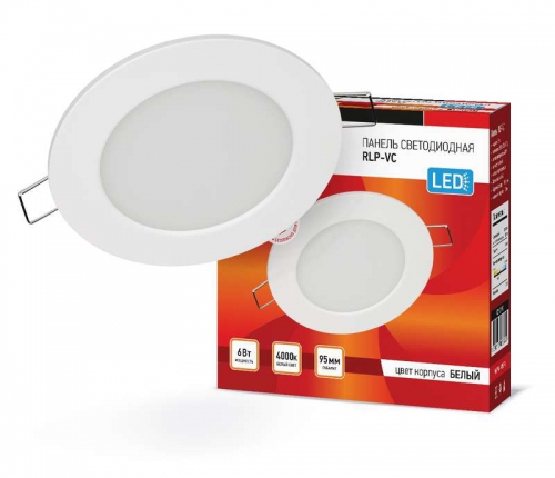 Светильник светодиодный RLP-VC 6Вт 4000К IP40 420лм 230В 95мм кругл. встраив. панель бел. IN HOME 4690612023342 4690612023342
